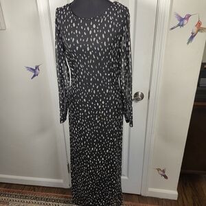 Rachel Zoe Black White Abstract Polka Dot Mesh Maxi Dress Size Medium